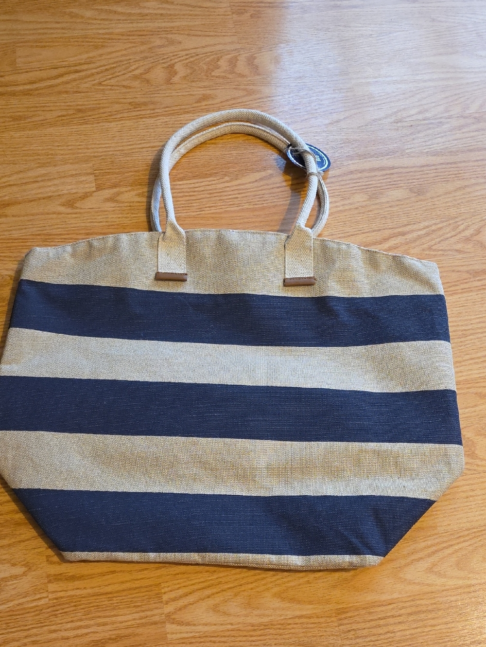Striped Tote Bag in Navy and Beige - Everyday Canvas Carryall
